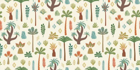 Ethnic tropical seamless pattern with palms. Modern abstract design for paper, cover, fabric, interior decor and otherのイラスト素材