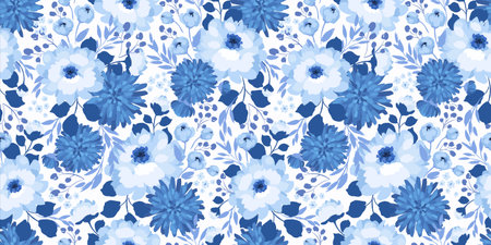 Blue floral seamless pattern. Vector design for paper, cover, fabric, interior decor and otherのイラスト素材