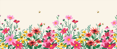 Floral seamless border. Vector design for paper, cover, fabric, interior decor and otherのイラスト素材