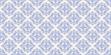Ethnic blue seamless patterns with plant and geometric elements. Modern abstract design for paper, cover, fabric, interior decor and otherのイラスト素材