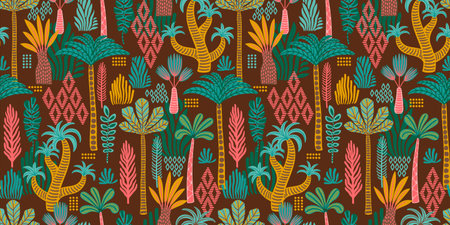 Ethnic tropical seamless pattern with palms. Modern abstract design for paper, cover, fabric, interior decor and otherのイラスト素材