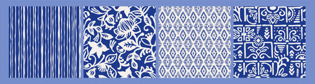 Ethnic blue seamless patterns with plant motifs. Modern abstract design for paper, cover, fabric, interior decor and otherのイラスト素材