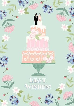 Vector illustration with wedding cake. Design element for wedding concept and otherのイラスト素材