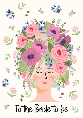 Illustration of cute bride. Vector card for wedding concept and otherのイラスト素材