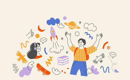 Back to school concept. School, education, science. Flat illustrationのイラスト素材