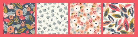 Folk floral seamless patterns. Modern abstract design for paper, cover, fabric, pacing and otherのイラスト素材