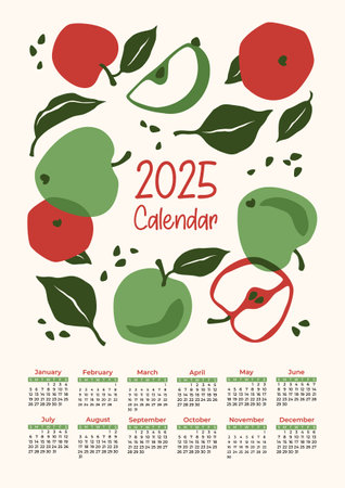 2025 calendar with abstract apples. Modern illustration. Vector templateのイラスト素材