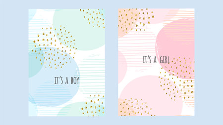 Baby birthday cards. Cute illustrations with abstract circles in soft tones Vector templatesのイラスト素材
