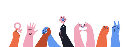 Illustration of abstract female hands. International Womens Day. Womens Equality. Isolated designのイラスト素材