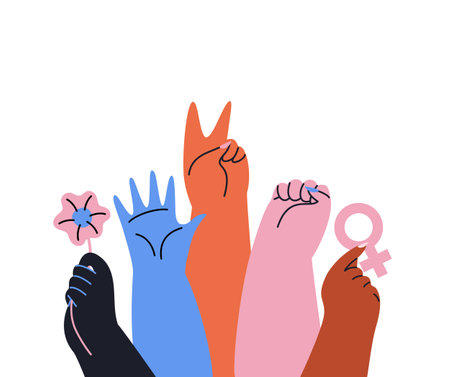Illustration of abstract female hands. International Womens Day. Womens Equality. Isolated designのイラスト素材
