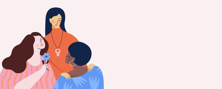 International Womens Day. Vector illustration with women different nationalities, cultures. Struggle for freedom, independence, equality.のイラスト素材