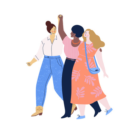 International Womens Day. Vector illustration with women different nationalities, cultures. Struggle for freedom, independence, equality.のイラスト素材
