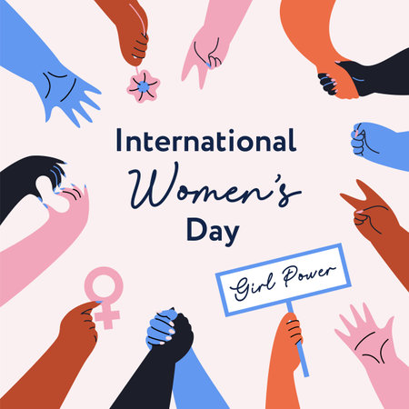 Illustration of abstract female hands. International Women s Day. Women s Equality. Vector designのイラスト素材