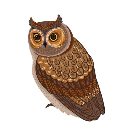 Decorative illustration of owl. Vector isolated design elementのイラスト素材