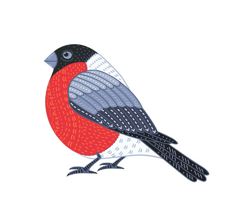 Decorative illustration of bullfinch. Vector isolated design elementのイラスト素材
