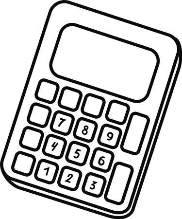 A hand-drawn calculator. Vector black and white illustration of the calculator. Office equipment and tools, school supplies, an electronic calculator. Pin. A template for business.のイラスト素材