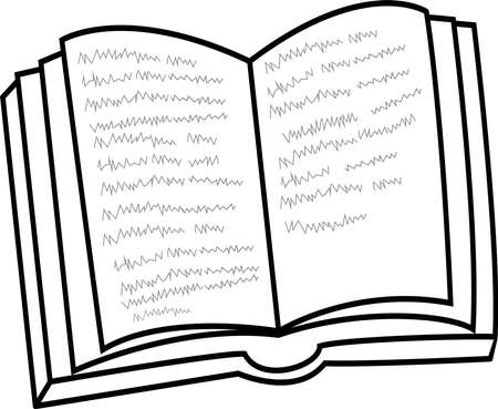 Black and white vector illustration of the book. An open book, a hand drawn sketch. An idea for a logo,fashion illustrations, magazines, printing on clothes, advertising, children is coloring books.のイラスト素材