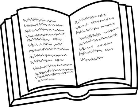 Black and white vector illustration of the book. An open book, a hand drawn sketch. An idea for a logo,fashion illustrations, magazines, printing on clothes, advertising, children is coloring books.のイラスト素材