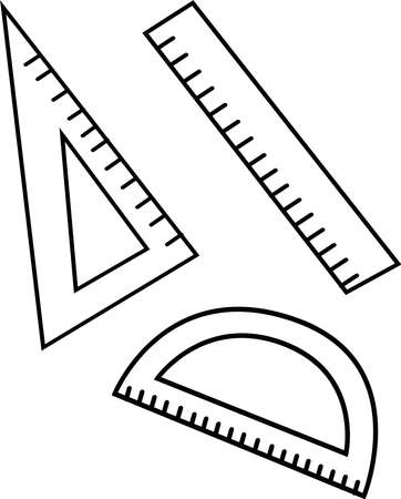 Black and white vector illustration of school supplies. A sketch made by hand from rulers. The idea for a logo, drawings, banners, magazines, printing on clothes, advertising, childrens coloring bookのイラスト素材