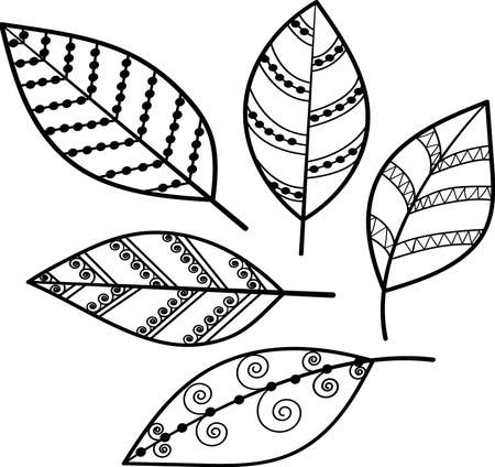 Black and white vector illustration of leaves. An idea for a logo,fashion illustrations, magazines, printing on clothes, advertising, tattoo sketch or mehendi.のイラスト素材