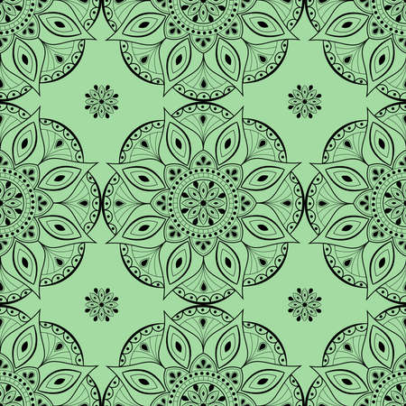 Vector seamless mandala with a pattern. Patterned background with doodles.Vintage decorative elements. A hand-drawn background.Islam,Arab, Indian.Ottoman motifs. Ideal for printing on fabric or paper.のイラスト素材