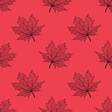 Seamless pattern with maple leaves. Vector isolated background with the contours of fallen leaves. Texture for textiles or wrapping paper. Autumn pattern.Web. Vector illustrationのイラスト素材