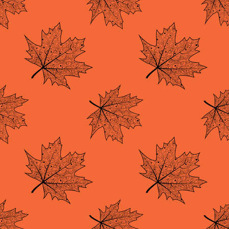 Seamless pattern with maple leaves. Vector isolated background with the contours of fallen leaves. Texture for textiles or wrapping paper. Autumn pattern.のイラスト素材