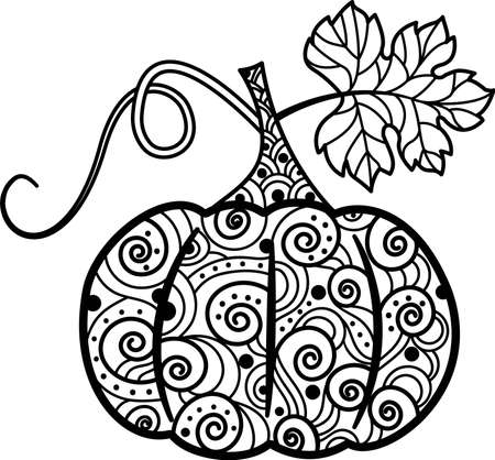 Black and white illustration of a pumpkin. Autumn illustration for Halloween.のイラスト素材
