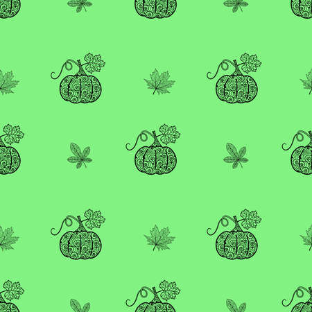 Seamless pattern with pumpkins. Vector isolated background with pumpkins with a beautiful ornament.のイラスト素材