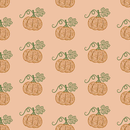 Seamless pattern with pumpkins. Vector isolated background with pumpkins with a beautiful ornament.のイラスト素材