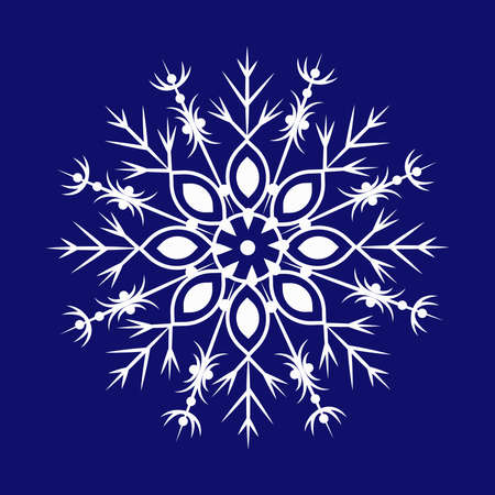 Vector snowflake icon on a blue background. A beautiful snowflake. Ideal for printing on fabric or paper, children is books. Winter illustration. A symbol of Christmas Frost and New Year.Web.のイラスト素材