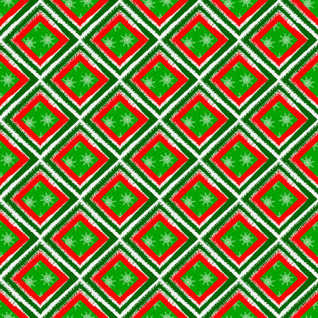New Year vector seamless pattern on a red-green background. Pattern for New Year and Christmas. Suitable for background and wrapping paper in the winter version. Vintage decorative elements.の写真素材