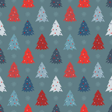 Seamless pattern of the winter Scandinavian forest. New Year, Christmas, holidays.Blue texture with Christmas tree for printing, paper, packaging, design, fabric, decor,background.Vector illustrationのイラスト素材