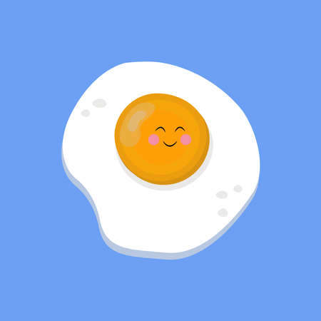 Nice fried egg. Fast food. Preparation of lunch, dinner, breakfast. A natural product. Cooked omelet. Scrambled eggs. Isolated white background. Vector illustration. Cartoon character.のイラスト素材