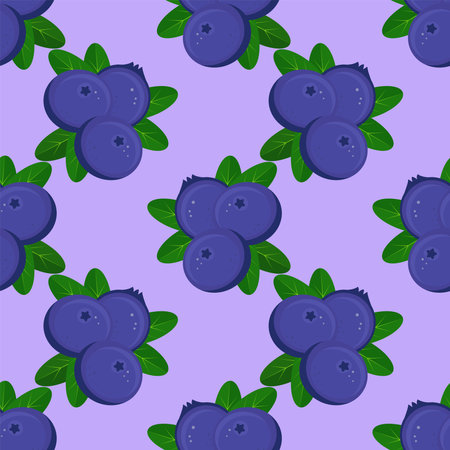 Seamless vector pattern of blueberries on a light background.For printing, wrapping paper,packaging, magazines, books, postcards, menu covers, web pages, fabrics,textiles,fruit stores. Stylish design.のイラスト素材