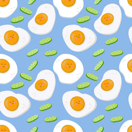 Seamless vector pattern of fried eggs. For printing, wrapping paper, restaurant menus, packaging, magazines,books, postcards,menu covers,web pages, fabrics, textiles, grocery stores.Nice illustration.のイラスト素材