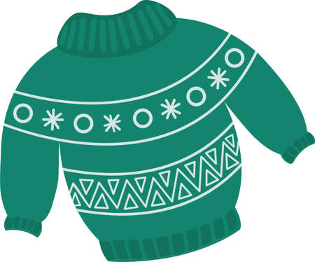 Christmas sweater or jumper with winter patterns with snowflakes. Knitted woolen warm pullover in blue tones. Vector hand-drawn illustration in cartoon style. Winter fashion.Web. Vector illustrationのイラスト素材