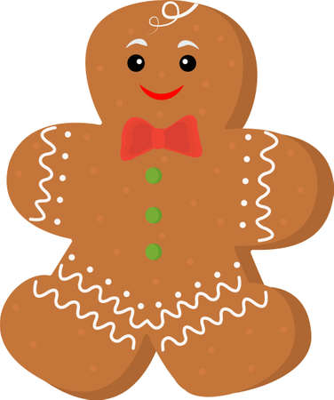Festive cookies with a gingerbread man.Cookies in the shape of a man with colored glaze.Happy New Year decoration.Merry Christmas.Celebrating New Year and Christmas.Vector illustration in a flat styleのイラスト素材