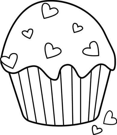 Vector image of a delicious cake with hearts. Valentine is day. Simple contour vector, a set of technologies for user interface and UX, website or mobile application isolated on a white backgroundのイラスト素材