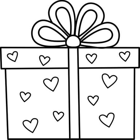 Vector image of a gift with hearts, Valentine is Day. A simple contour vector, a set of technologies for the user interface and UX, website or mobile application, isolated on a white background.のイラスト素材