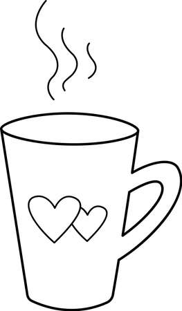 Vector image of a coffee mug, Valentine is Day. A simple contour vector, a set of technologies for the user interface and UX, website or mobile application, highlighted on a white background.のイラスト素材