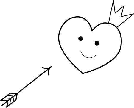 Vector image of a heart with an arrow. Today is Valentine is Day.Simple contour vector, a set of technologies for user interface and UX, website or mobile application isolated on a white backgroundのイラスト素材