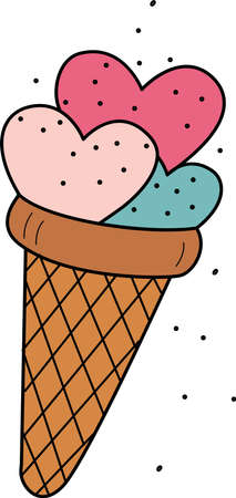 Image of delicious ice cream in a waffle cone.Vector illustration for Valentine is Day, birthday.Wedding party decor, website, mobile app, icons, postcards, advertising.のイラスト素材