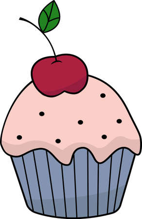 The image of a delicious cake with icing and cherries. Vector illustration for Valentine is Day, birthday. Wedding party decor, website,mobile app,icons,postcards, children and cookbooks,advertisingのイラスト素材