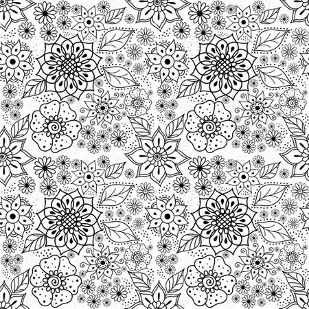Abstract floral black and white pattern with ornament.のイラスト素材