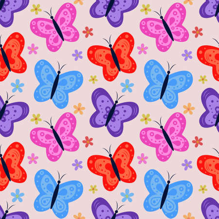 Seamless pattern of beautiful butterflies, abstract repeating pattern.An idea for holiday invitations, for drawing, children is creativity, for paper, fabric, textiles, gift wrapping, advertising.のイラスト素材