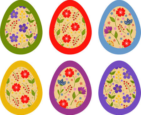 Set of colorful easter eggs on white background. Web. Vector illustrationのイラスト素材