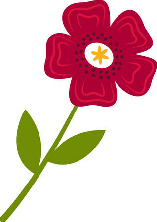 Stylized red flower highlighted on a white background. Vector flower in cartoon style.Vector illustration for greetings, weddings, flower design.. Vector illustrationのイラスト素材