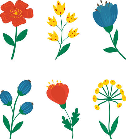 A set of stylized colors highlighted on a white background. Vector flowers in cartoon style, for greetings, weddings, flower design, web design.のイラスト素材