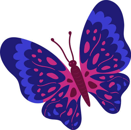 A bright illustration of a blue butterfly on a white background, a vector butterfly, an idea for coloring books, magazines, printing on clothes, advertising. Beautiful butterfly illustration.のイラスト素材
